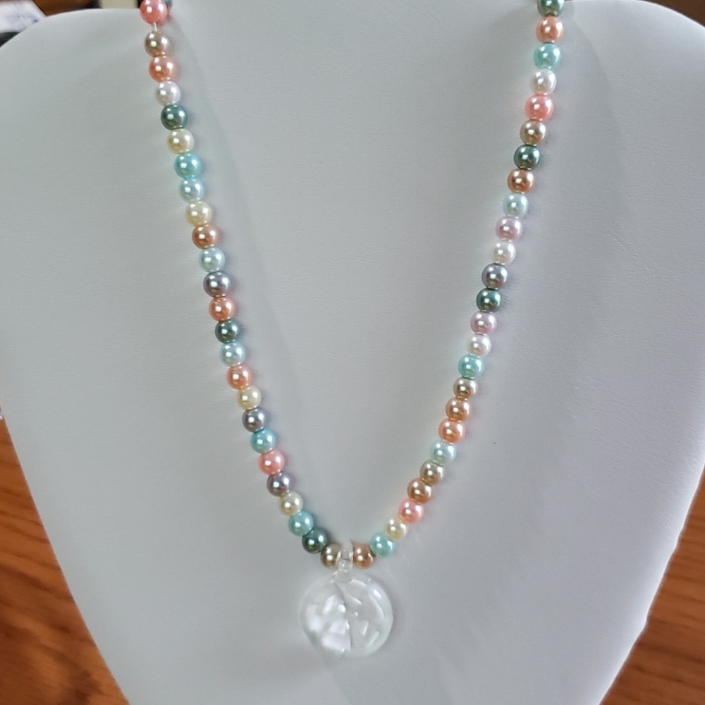Colorful Beaded Necklace with Bubble Flower Charm